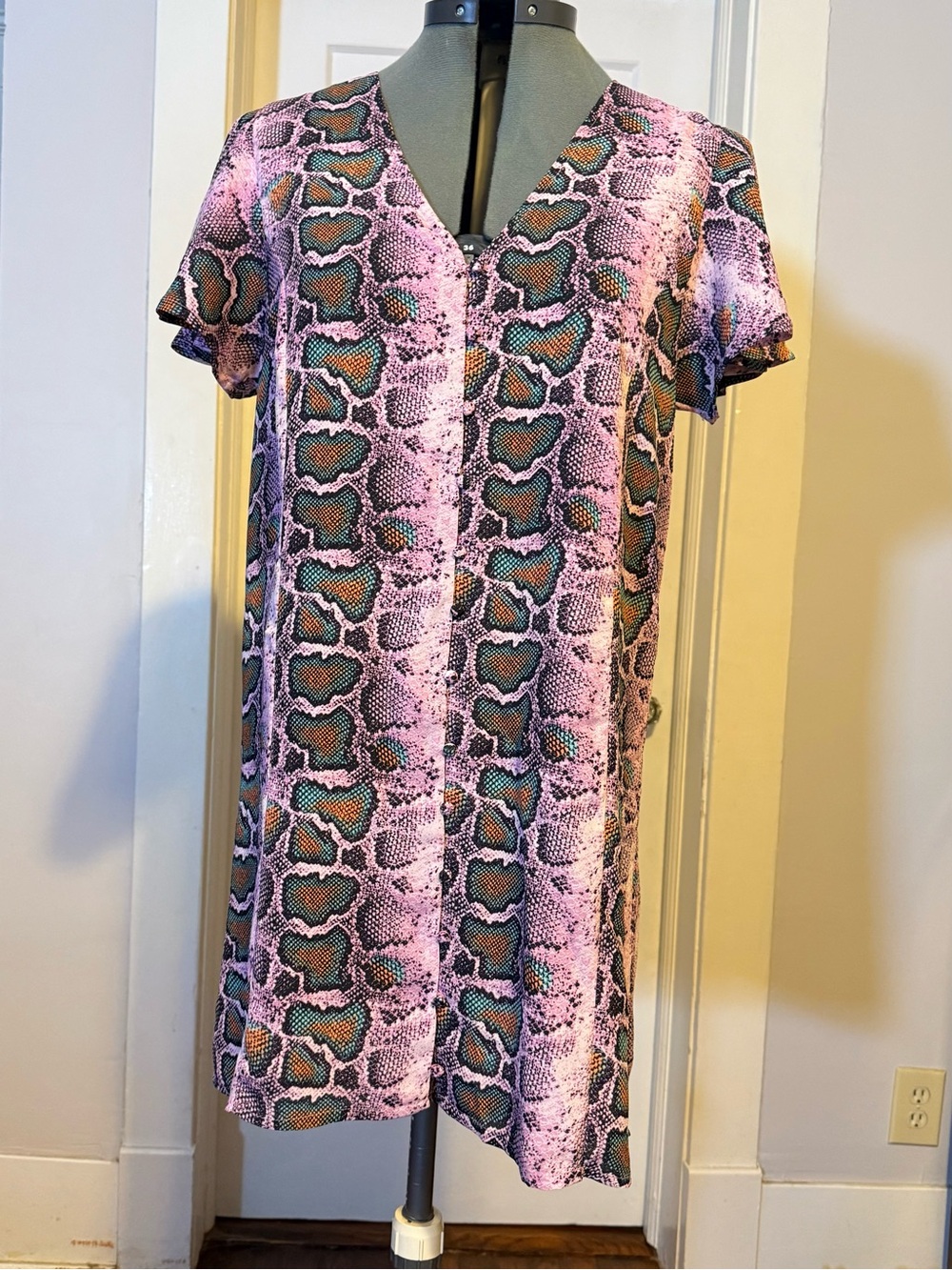 Buddy Love Hailey Purple and Teal Snakeskin Print Mini Dress, size Medium EUC
